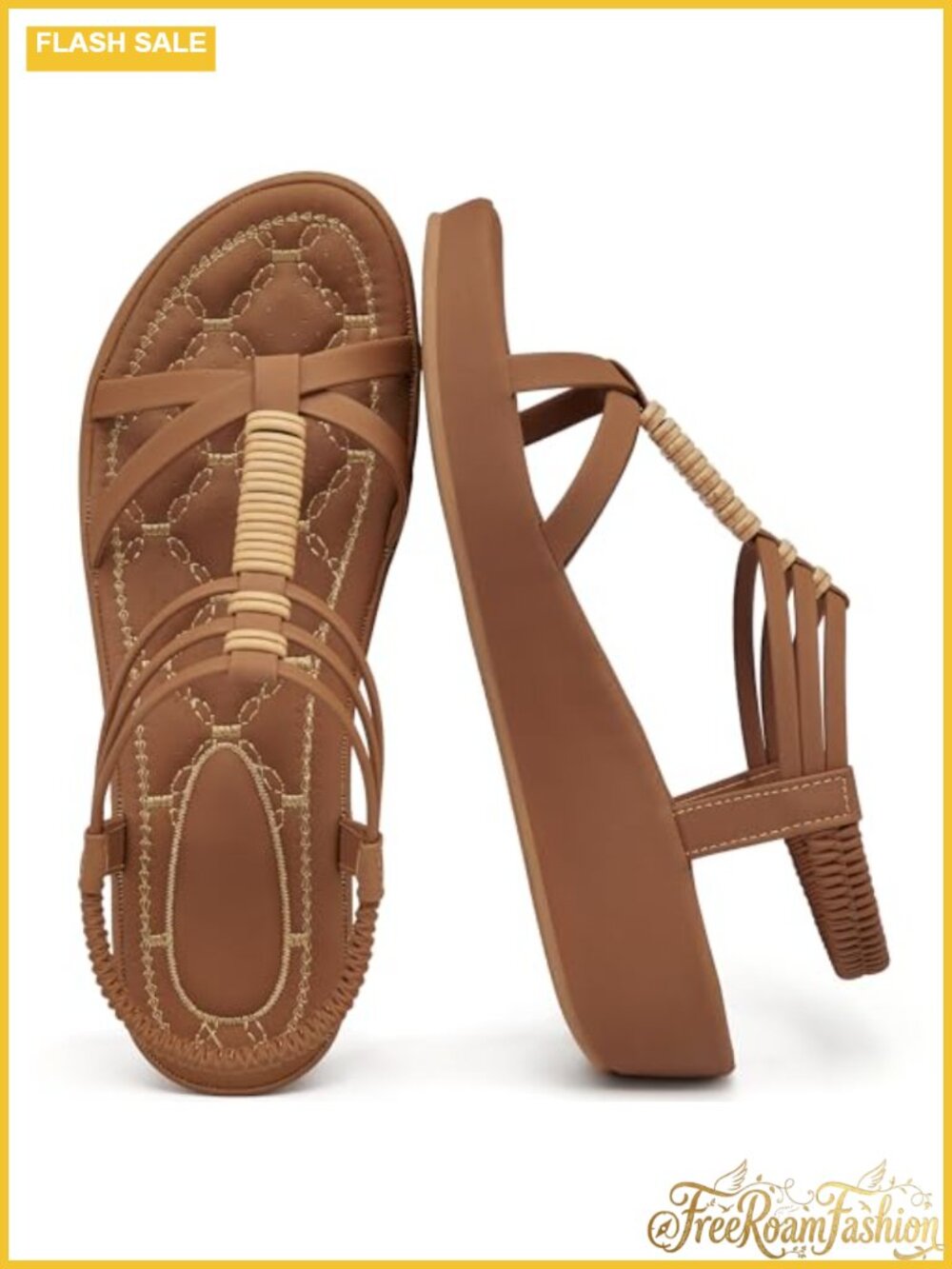 Wedge Sandals Multi-Strap Faux Leather Memory Foam Slip On Casual